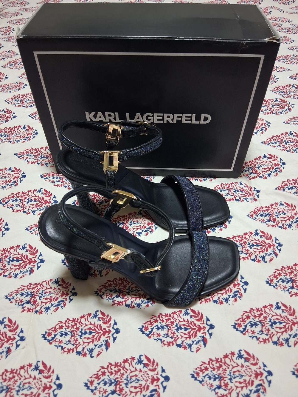 Karl Lagerfeld Sybil Iridescent Glitter Ankle-Strap Heels